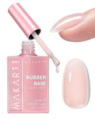 Makartt Hema-free Rubber Base Gel: 6-in-1 Nude Builder Base Coat 15ML | Multifunctional for Nail Strengthen, Apex Building, Enhance Reinforced, Long Lasting Fiber Protect, Soak Off UV Salon Home