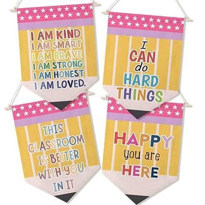 Chumia 4 Pcs Pencil Classroom Decorations Canvas Hanging Pennant Flag Positive Affirmations Wall Banner Art Gifts for Back to School Decor Teacher Kids Calming Corner Nursery Daycare Party Supplies