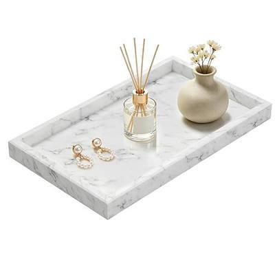 Marble Trays with Anti Slip Foot Pads,11.8x7.9x1.2in,Carrara White | Decorative Trays with Pure Patterns,Bathroom Organizer,Polishing Pallet for Perfume Display,Rectangular Plate for jewelry