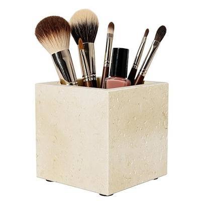 Marble Pen Holders with Natural Patterns,3.9x3.9x3.9in,Travertine