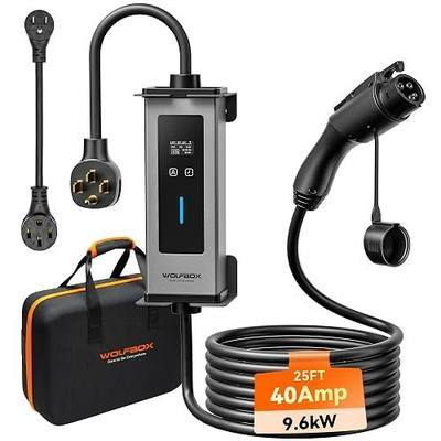 WOLFBOX Level 1&2 Electric car Charger 40Amp J1772,ETL Certified, 25ft Cable,208-240V,Portable ev Charger Station with NEMA 14-50&5-15 Plug Adapter(PE40)