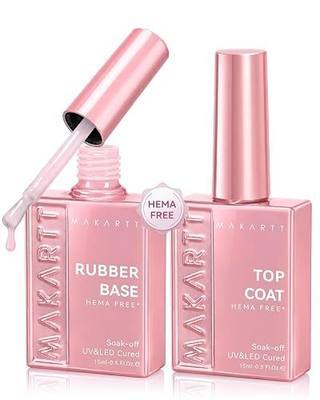 Makartt Pink Rubber Base Top Coat Set: Hema-Free & Tpo-Free | 6-in-1 Pink Rubber Gel Polish, No Wipe Top Coat, Nails Repair Strengthener Building, Long-Lasting, Salon Home Manicure 15ML