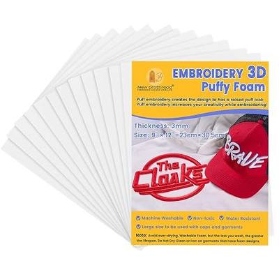 New brothread - 16 Options- 12PCS Embroidery Puffy Foam 9″x12″ Large Size 3MM Creating 3D Embroidery Effect for Caps, Garments, Jackets, Bags, Backpacks and More - White