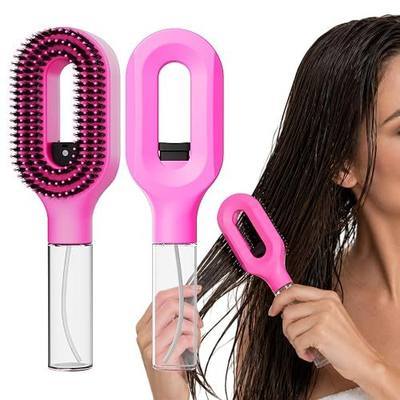 Anti-Frizz Spray Hair Brush with Fine Continuous Mist, 2-in-1 Detangling Hair Brush for Dry, Flyaway & Tangled Hair, Portable Wet or Dry Hair Styling Brush for Women & Girls, Hot Pink