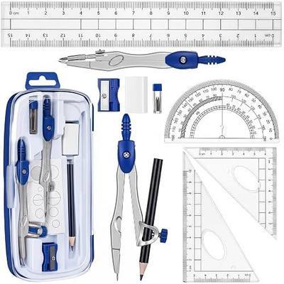 Zonon Math Geometry Set for Students 10 Pcs Compass Geometry Tools Kit Includes Protractor Compass Lead Refills Rulers Pencil Sharpener Eraser Pencil Storage Box for Drafting and Drawings(Dark Blue)