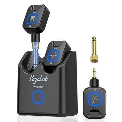POGOLAB Wireless Guitar System 5.8GHz with Charging Box, Wireless Transmitter Receiver with 6.35mm/3.5mm 2-in-1 plug, 6 Channels, 18H Total Battery Life, for Electric Guitars, Bass