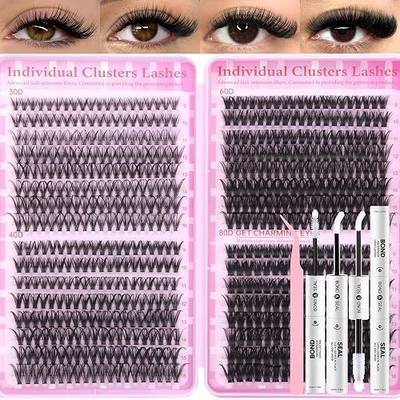 Lash Clusters for Beginners Eyelash Clusters Lashes Clusters Cluster Lashes D Curl Soft Individual DIY Lash Extensions Wispy Lightweight Natural Look at Home(30D+40D+60D+80D, 9-10-11-12-13-14-15-16)