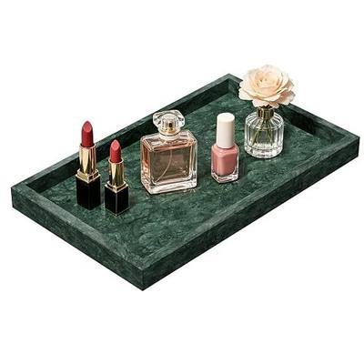 Marble Trays with Anti Slip Foot Pads,11.8x7.9x1.2in,Emerald Green | Decorative Trays with Pure Patterns,Bathroom Organizer,Polishing Pallet for Perfume Display,Rectangular Plate for jewelry