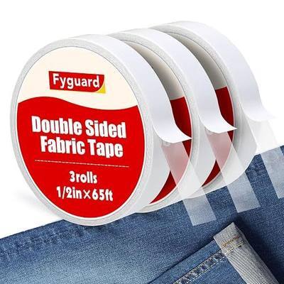 3 Rolls Double Sided Fabric Tape, 1/2IN×65Ft Hem Tape for Pants | No Sew No Iron, Strong Adhesive Quick Repair Hemming Tape for Dresses Carpets DIY Crafts