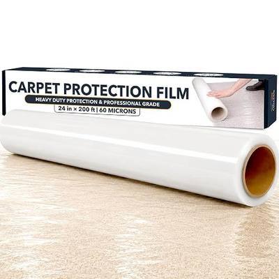 Carpet Protection Film 24" x 200 ft, Clear Self-Adhesive Plastic Carpet Protector Roll, Durable Temporary Stair Carpet Protector, Rug & Floor Protection Tape to Shield Surfaces from Dirt & Spills