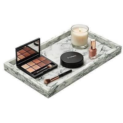 Decorative Natural Marble Vanity Trays,11.8x7.9x1.2in,Cyan Green | Rectangular Bathroom Tray with Anti Slip Foot Pad,Stone Plate with Unique Patterns,Polishing Pallet for Key,Jewelry Organizer