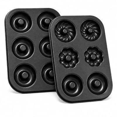 Donut Pan for Baking, 2 Pack 6-Cup Flower Shaped Doughnut Mold, 12 Cavity Bakeware for Homemade Donuts, Cakes, Bagels and Breakfast Treats Black