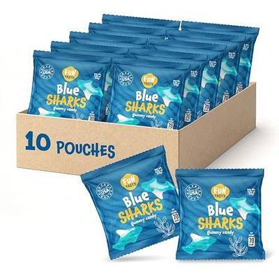 Gummy Sharks, Blue Shark Gummies Individually Wrapped - 10 Packs | Blue Raspberry Candy, Blue Candy for Goodie Bags, Party Favors
