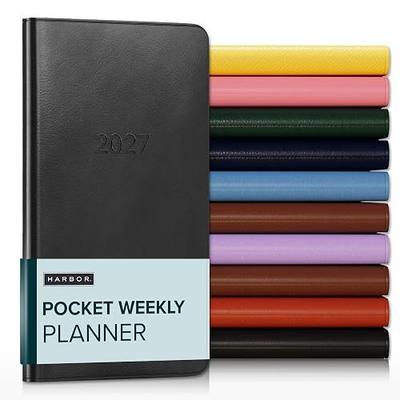 Harbor Pocket Weekly Monthly Planner 2027 Cambridge Black | Calendar Planner and Notebook, Durable Faux Leather, 192 Pages, Softcover & Book Bound - 6x3.25"