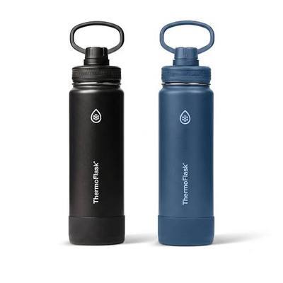 ThermoFlask Insulated Water Bottles, Spout Lid, 2-Pk, 24 oz, Blue/Black