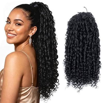 28 Inch Drawstring Ponytail Extension for Black Women Deep Curly Synthetic Mixed with Human Hair Hairpieces Natural Looking Hairpiece for Daily Use(#1B,28 Inch)