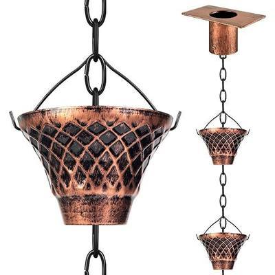 Rain Chains for Gutters Outside Copper with Adapter 8.5FT 12 Cups | Rain Catcher Chain for Heavy Rain,Rust Resistant,Decorative Downspout Alternative