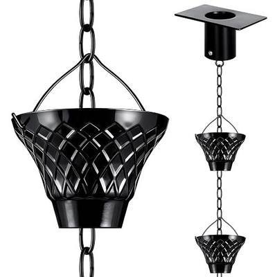 Rain Chains for Gutters Outside Black with Adapter 8.5FT 12 Cups | Rain Catcher Chain for Heavy Rain,Rust Resistant,Decorative Downspout Alternative