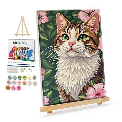YOYA Framed Paint by Numbers Kit for Adults - Cat Paint by Number | Adult Paint by Number Kits on Canvas Framed 8x12 Inch, HD Canvas, Includes Easel, Fun and Relaxing, Home Wall Decor, Gifts