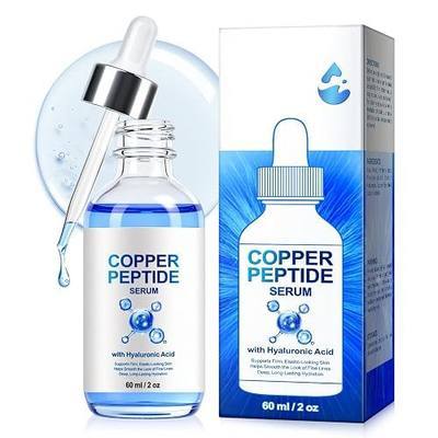 GHK-Cu Peptide Serum - with High concentration of Hyaluronic Acid 2Fl Oz | GHKCU Copper Peptide Serum for Face, Deep moisturizing, Anti-Aging, Anti-Wrinkle & Firming Facial Serum - 60mL