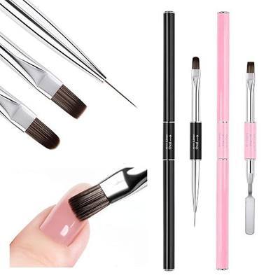 BQAN Pro Nail Art Brushes - For UV Gel, Hard, Builder & Liner Brushes | 2 Dual-End Brushes | Metal Handle | Long Flat, Round, Pick-up & 11mm Liner Brush | Nail Extension, Line Art, Nail Design