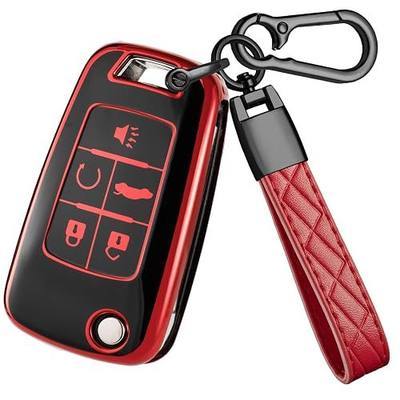 for Chevy Key Fob Cover with Keychain - TPU Key Case Shell Protector Compatible with Chevrolet Equinox Camaro Cruze Malibu Impala Spark Sonic GMC Terrain Buick 5 Button Flip Car Key, Red