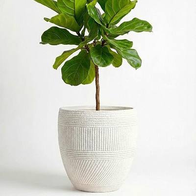 15 Inch Handmade Fiberglass Planter, Textured Stone-Effect Flower Pot, Sturdy & Durable Indoor/Outdoor Large Plant Pot for Home & Garden Decor