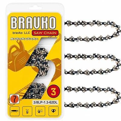 3 Pack 18 Inch Chainsaw Chain 3/8" LP Pitch .050" Gauge 62 Drive Links – German Steel – Low Kickback – Fits DEWALT, Craftsman, Echo, Greenworks, Homelite, Poulan, Remington & More – S62