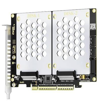 Dual U.2 to PCIe 4.0 x8 Adapter Card, Supports U.2 NVMe SSDs and SATA SSDs/HDDs, Up to 128Gbps Bandwidth, Bifurcation Required