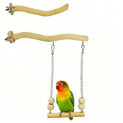 Bird Perch and Swing Set for Small Birds, Natural Wood Cage Accessories | 2-in-1 Integrated Perch with Hanging Swing for Budgies, Parakeets, Cockatiels & Lovebirds, Encourages Climbing & Activity