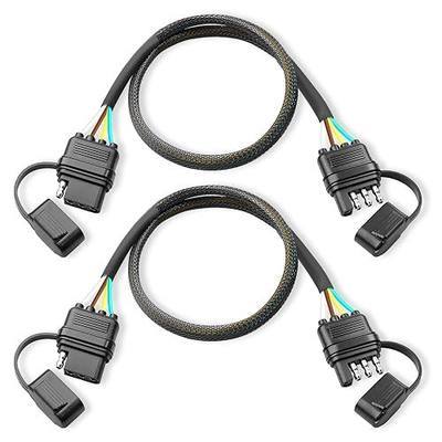 4 Prong Trailer Extension Cable (2 Pack), 25 Inch 16 AWG Pure Copper 4 Pin Flat Trailer Light Plug Wire Extension, Vehicle-Side and Trailer-Side 4 Way Connector Wiring Harness Extender