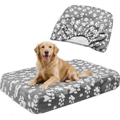 Waterproof Dog Bed Covers Replacement Soft Washable Reversible Dog Bed Sheets with Elastic Band and Lovely Print for Small and Medium Pet Beds, Cover Only (Square, 44x35x6 Inch)