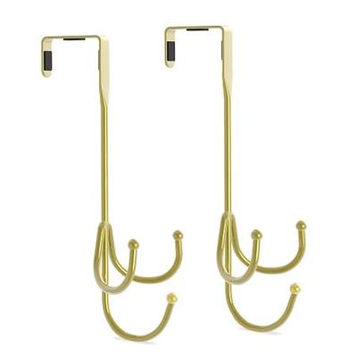2 Pcs Over The Door Hooks Gold, Door Hooks for Hanging Towels, Coats, Robes | 30LBS, Fits 1 3/8" interior doors, Rust-proof, Sponge pad anti-scratch, No drill, For bathroom kitchen bedrooms closets