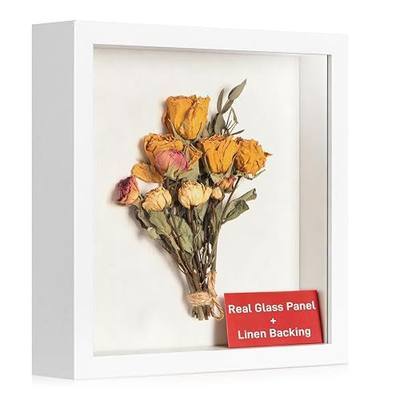 8x8 Shadow Box Frame with Real Glass Panel and Soft Linen Back,Small White Memorial Shadow Box Picture Frame Display Case 8x8 for Flower Baby Pet Wedding Photo Craft Memorial Gift