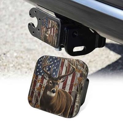 2 Inch Deer USA Flag Trailer Hitch Cover Rubber Receiver Tube Plug Cap, Tow Hitch Cover Dust-Proof Trailer Hitch Covers for Men Women Towing Accessory for Trucks Cars