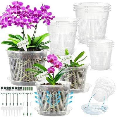 Clear Orchid Pots with Drainage Holes, 12 Pack Plant Pots with Saucers | 6.3’’-5.5’’- 4.3’’ Plastic Orchid Planter for Indoor & Outdoor Plants