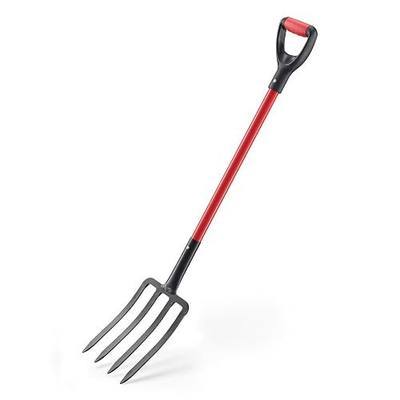 Garden Fork, 44-Inch One-Piece 4-Tine Digging Fork with Fiberglass Handle | Forged steel 4-tine fork for compost turning, soil loosening, mulch spreading, and raised bed gardening