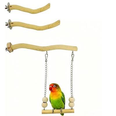 Bird Perch and Swing Set for Small Birds, Natural Wood Cage Accessories | 2-in-1 Integrated Perch with Hanging Swing for Budgies, Parakeets, Cockatiels & Lovebirds, Encourages Climbing & Activity