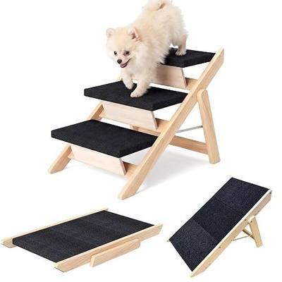 Dog Stairs/Ramp for Bed, Wooden 2-in-1 Foldable Pet Stairs & Ramp (3 Steps) | Portable Dog Ladder Up to 180 Pound for Elderly/Short-Legged Dogs, Steps for Beds, Couch