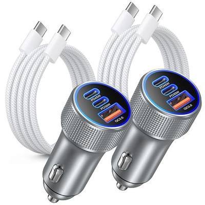 93W 3 in 1 USB C Super Fast Car Charger, Besgoods 45W Type C Cigarette Lighter Adapter with 6ft USB-C Cable for Galaxy S26 Ultra S25 FE S24 S22 iPhone 17 16 15 Pro Max, 2Pack