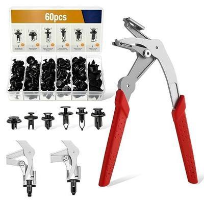 Car Clip Pliers with 60PCS Automotive Fastener Kit, 1-2mm Ultra-Thin Jaws for Door Panel & Dashboard Disassembly Without Damage, Spring-Loaded Automotive Fastener Remover for Bumper & Fender Clips