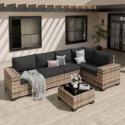 Patio Furniture Set, 6 Piece Outdoor Sectional Sofa with Thick Cushions | Wicker Rattan Wide Armrest Patio Sectional Couch for Backyard, Poolside, Garden