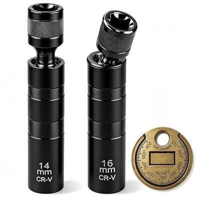 14mm&16mm Magnetic Swivel Spark Plug Socket Set- Thin Wall 3/8" Drive 12 Point Standard Spark Plug Sockets Removal Tool - CR-V Steel Made For Motorcycle, Car, SUV, BMW, Nissan, Mini, Mercedes (Black)