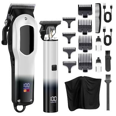 PZN Hair Clippers for Men, Cordless Clipper & Trimmer Set with 8 Guide Combs, LED Display, USB-C Rechargeable Grooming Kit for Hair, Beard & Home Haircuts, Gradient Black & White