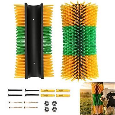 Bionic Curve Livestock Scratching Brush for Cattle, Cows, Goats, Horses and Pigs - Body-Contoured Farm Animal Scratcher Post, Heavy Duty Livestock Grooming Brush with 8 Screws, 2 Pack