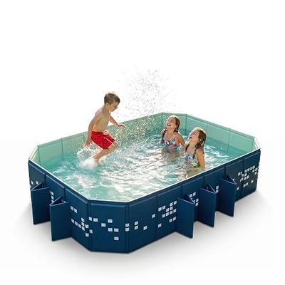 Foldable Pool Non-Inflatable, Large Collapsible Swimming Pool for Kids Adults, Hard PVC Board, 10 Triangle Supports, Family Backyard Outdoor Pool, Blue(86.6" × 53.1" × 19.7")