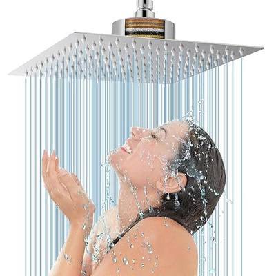 Voolan Rain Shower Head with Filtered - High Flow Bathroom Rainfall Filter Showerhead For Hard Water, Upgraded 304 Stainless Steel Construction (12"Square, Chrome)
