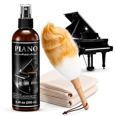 8.45 oz Piano Cleaner Polish Kit for High Gloss Finishes, Clean, Shine & Protect Care Spray with Dust Brush & 2 Microfiber Cleaning Cloths, Anti-static Removes Dust, Fingerprints & Smudges