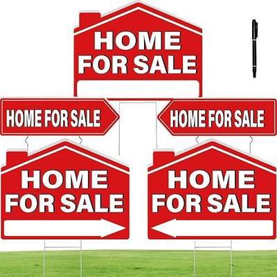 Home for Sale Signs 5 Pack, 17"x13" House for Sale signs Double Sided Waterproof, Directional Arrows with Metal Stakes for Real Estate, Property Sale Red