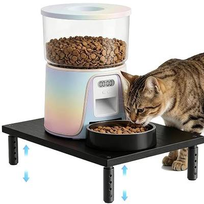 OPNICE Adjustable Cat Food Stand, Elevated Cat Feeder Stand with 4 Height Settings, Automatic Cat Feeder & Tradition Bowls, Raised Pet Feeding Table Station for Cats & Small Dogs, Waterproof Wood